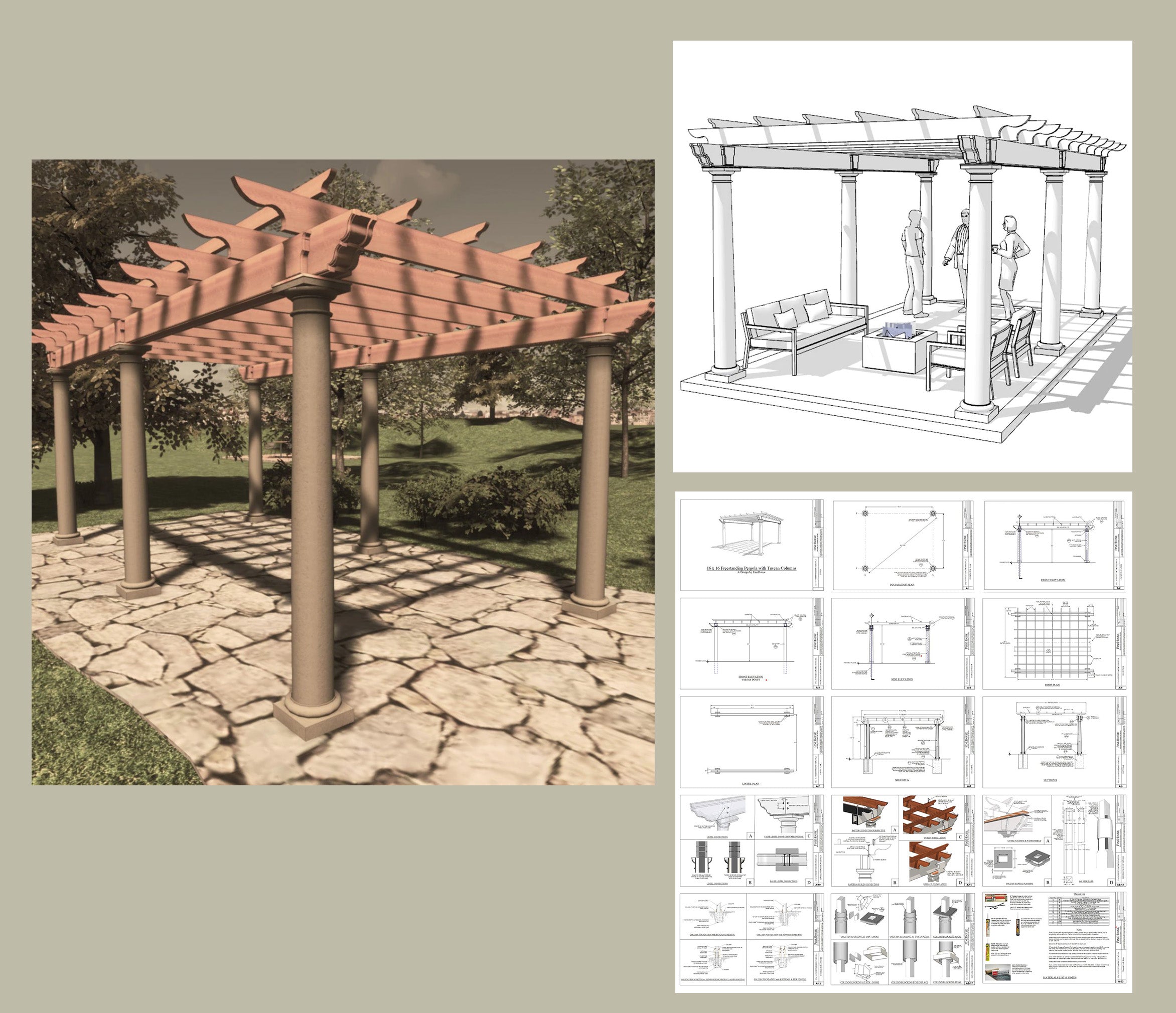 Architectural Plans Covered Freestanding Pergola 10' x 20