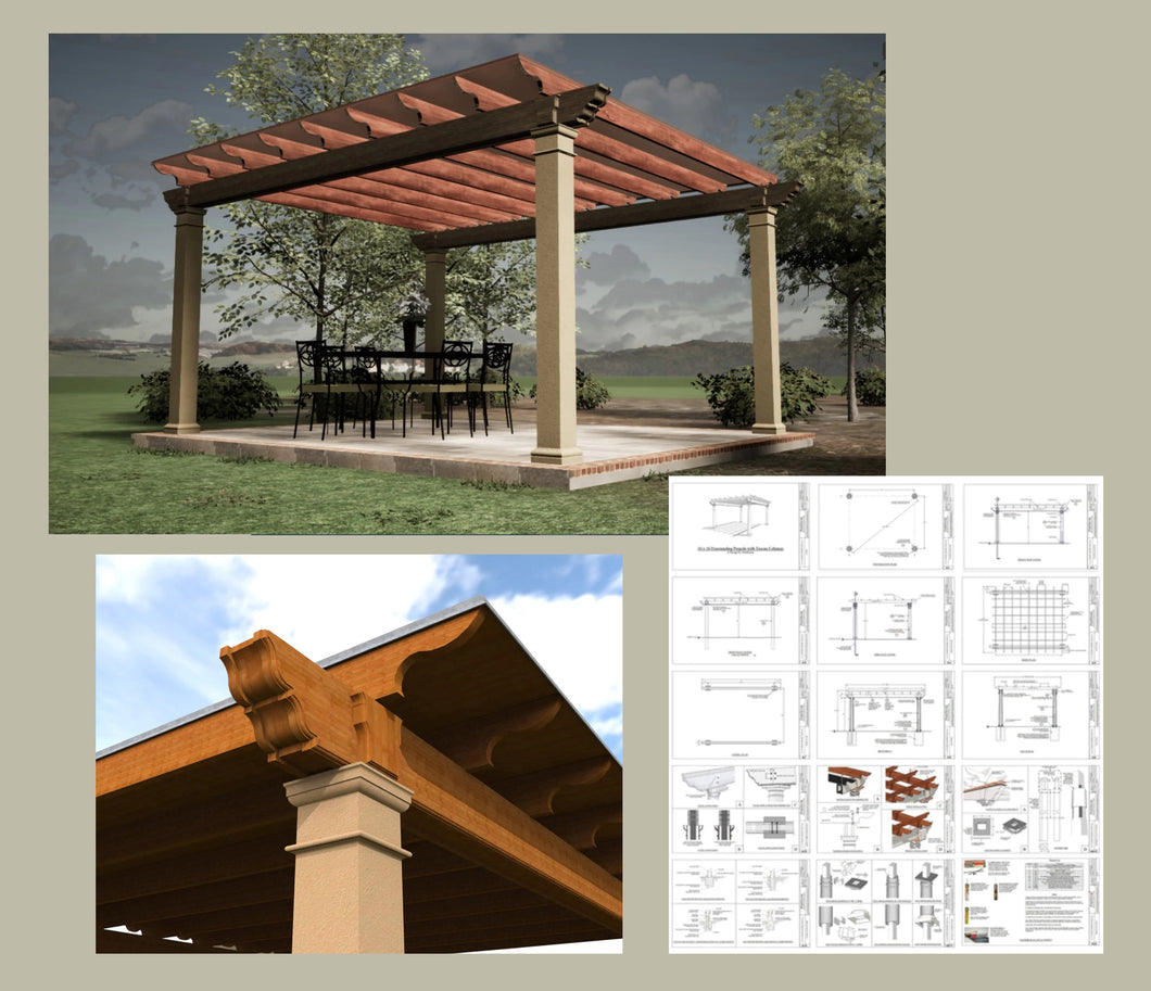 Architectural Plans - Covered Freestanding Pergola - 13' x 16'