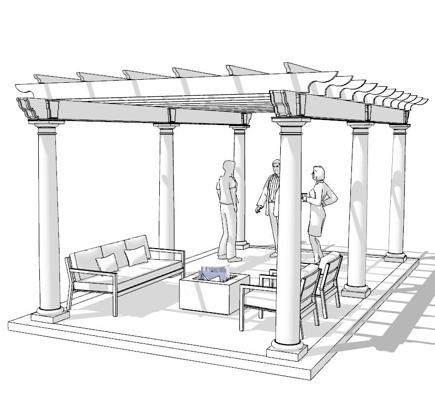 A 10' x 20' Pergola sketch with people & furniture