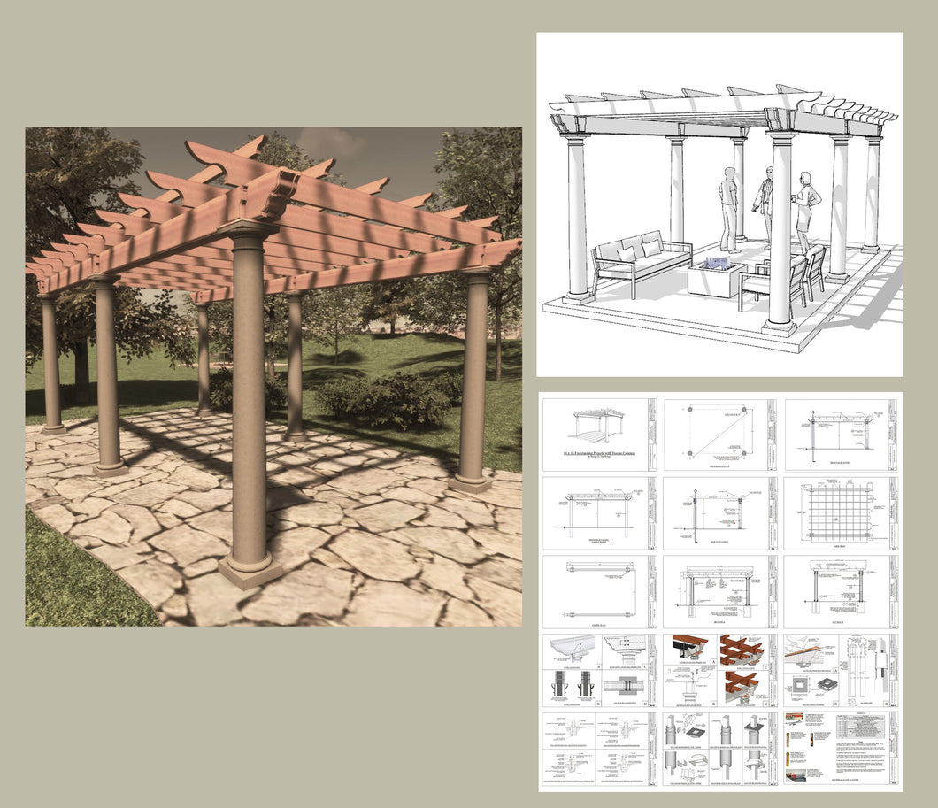Architectural Plans - Covered Freestanding Pergola - 10' x 20'